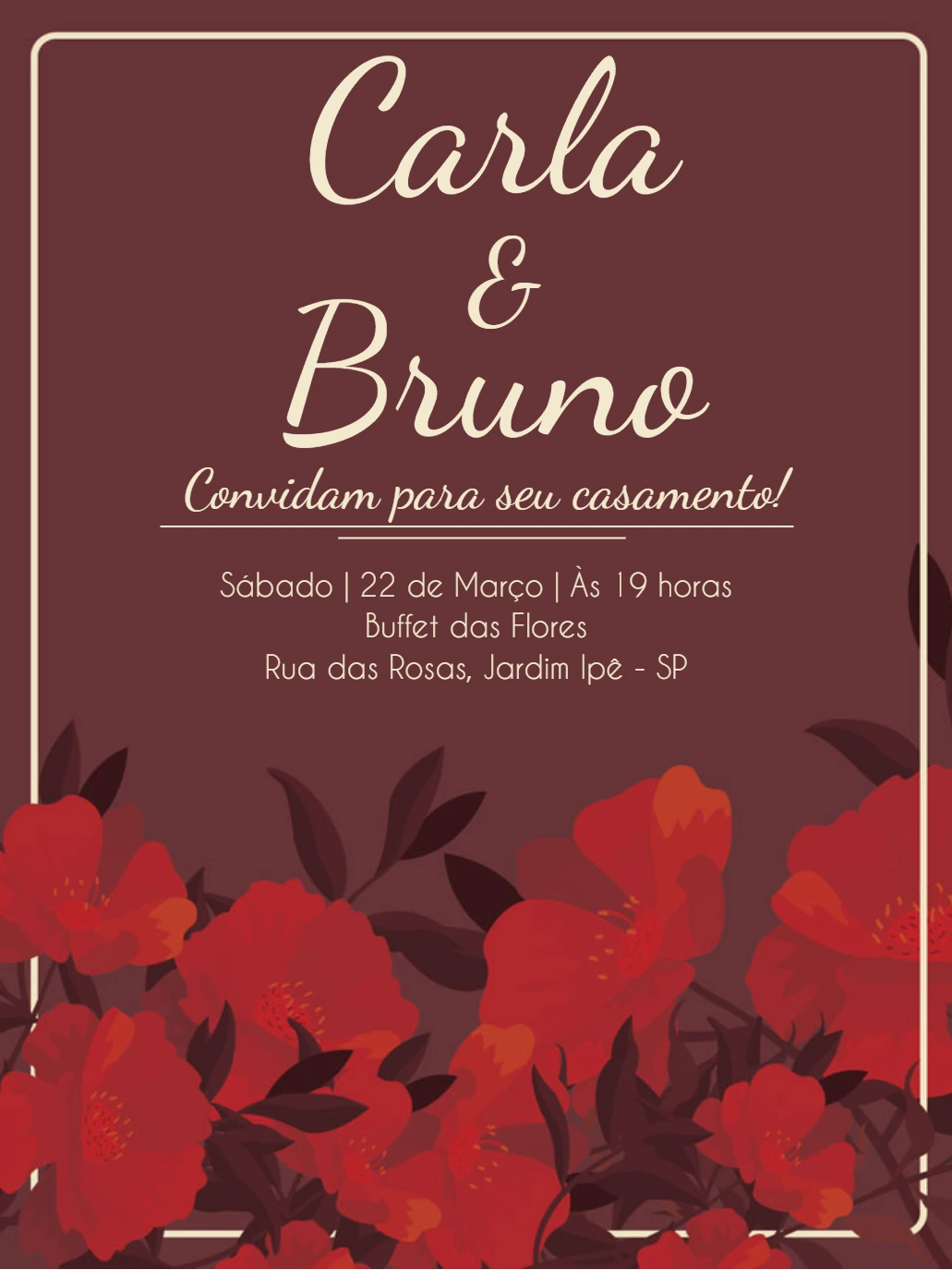 Convite de Casamento Floral com Rosas Vermelhas para Editar