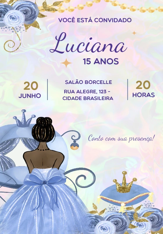 Convite 15 Anos Princesa Negra e Carruagem para Editar Online