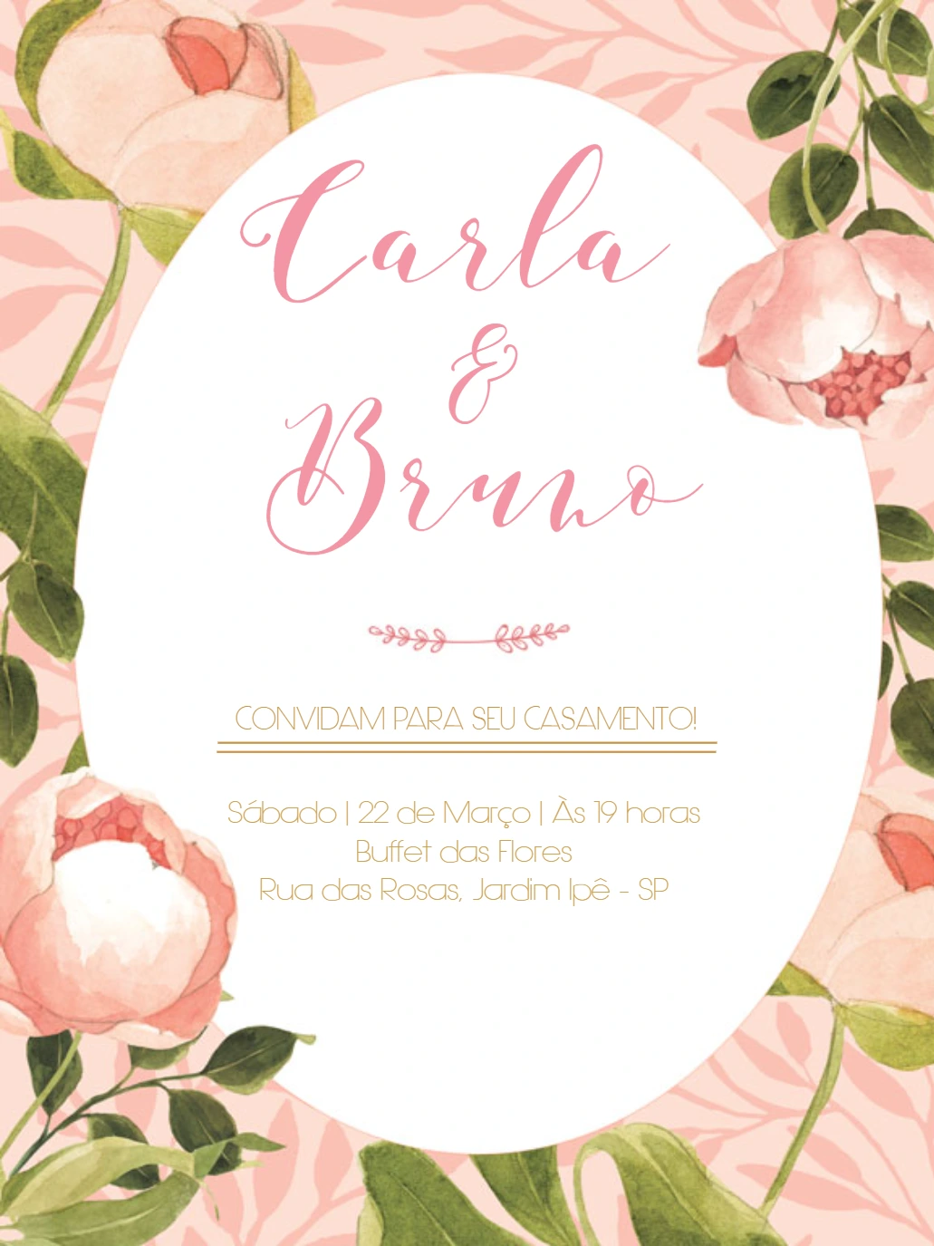 Convite de Casamento Floral com Peônias para Editar Online