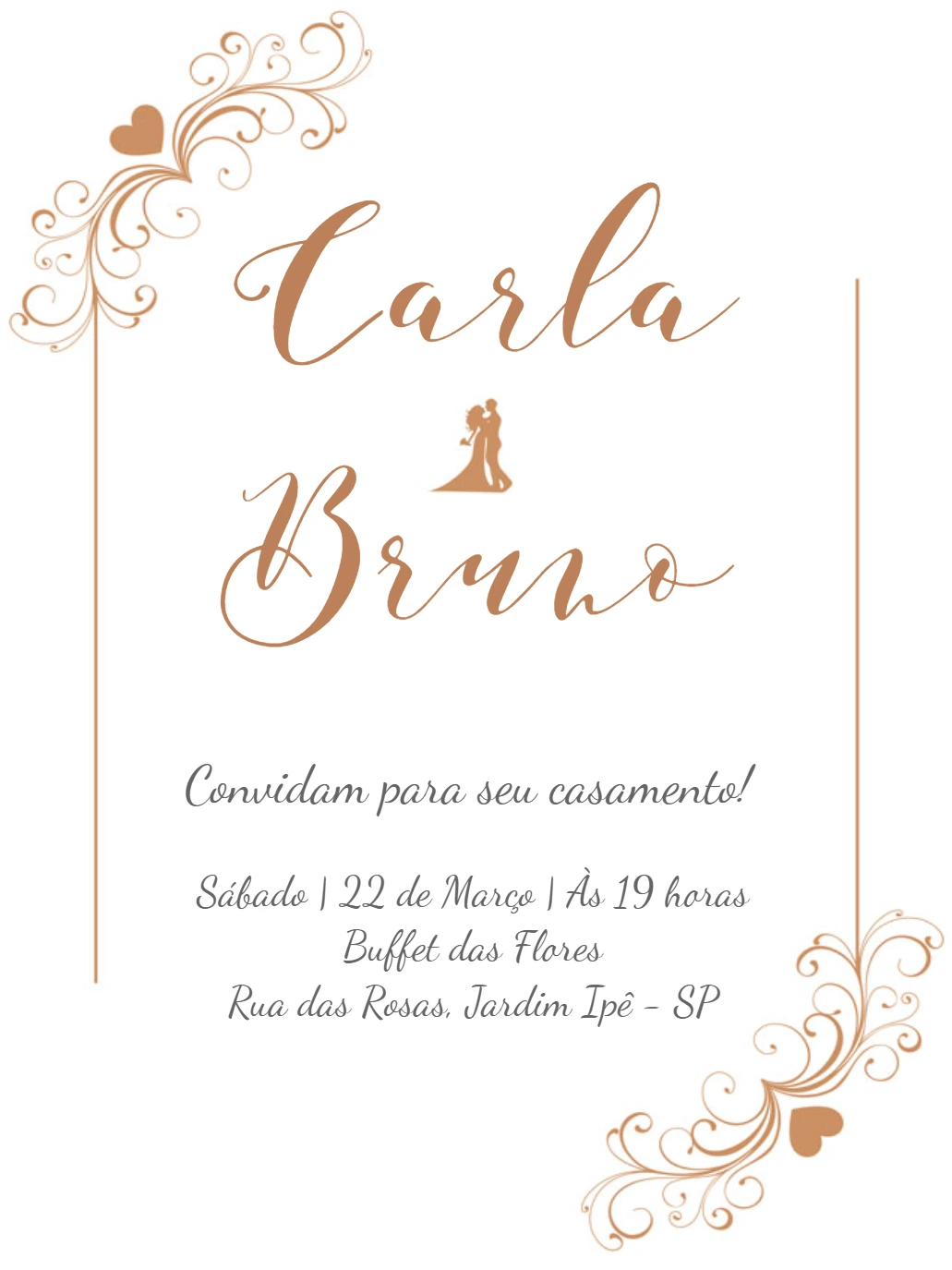 Convite de Casamento Clássico Dourado para Editar Online