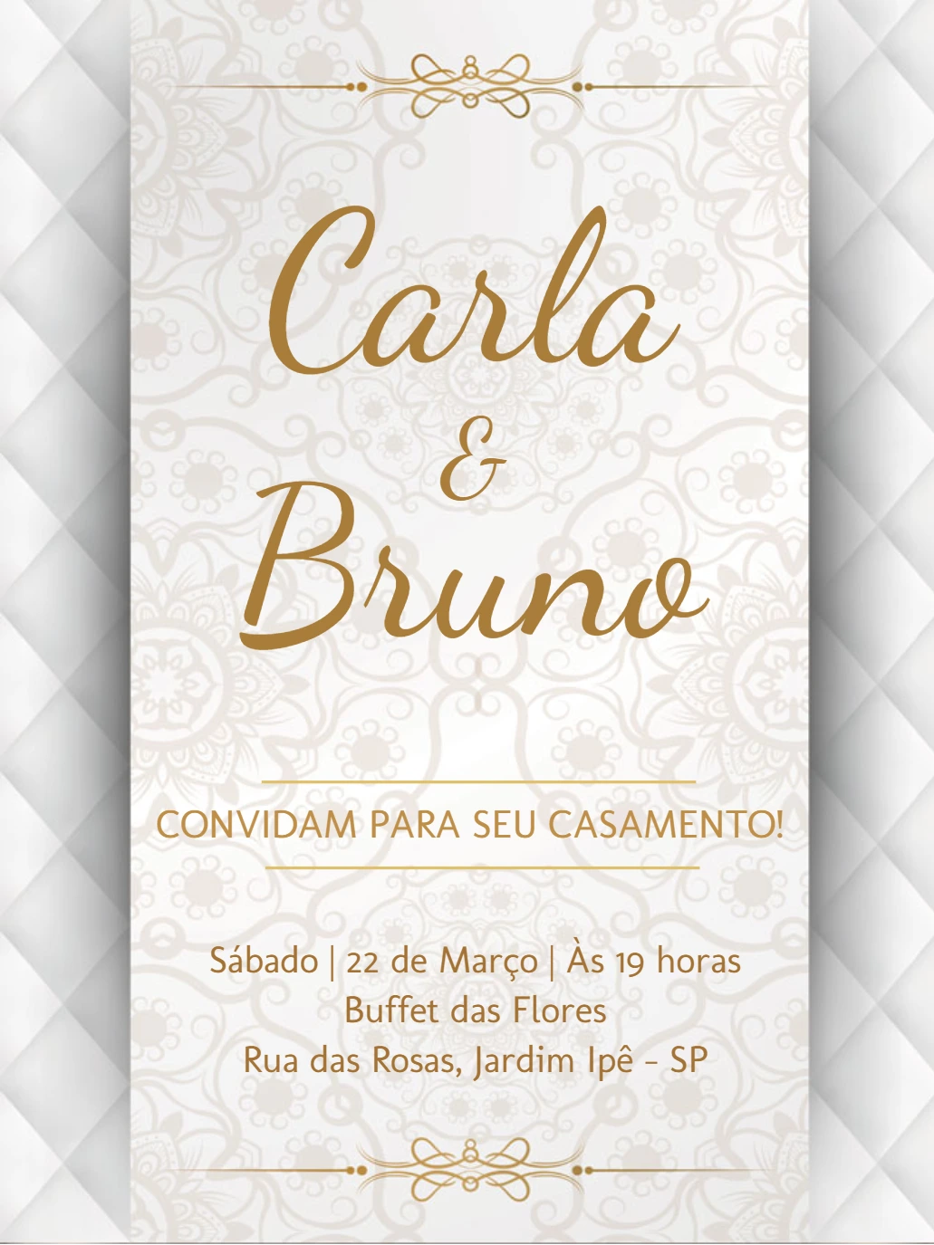 Convite de Casamento Clássico Dourado para Editar Online