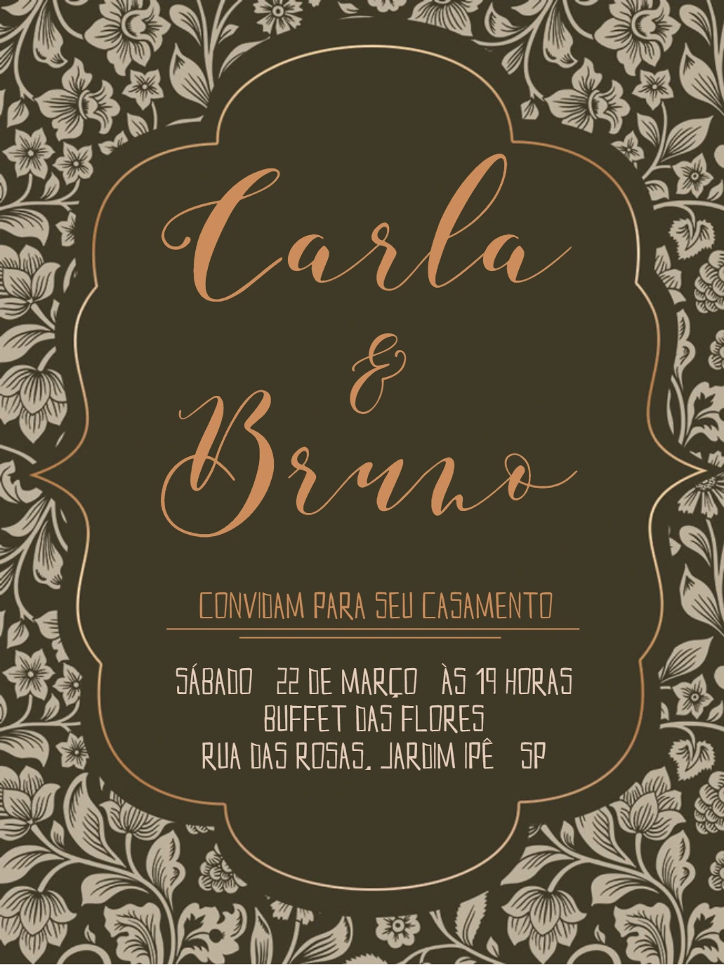 Convite de Casamento Floral Verde e Dourado para Editar Online