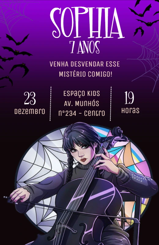 Convite de Aniversário Wandinha Addams para Editar Online