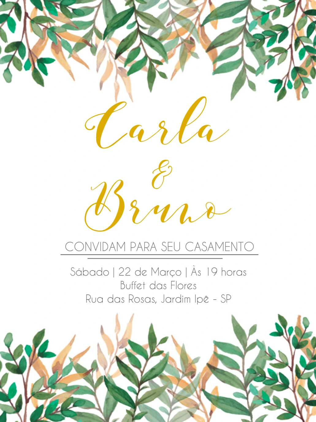 Convite de Casamento Folhagem Verde para Editar Online