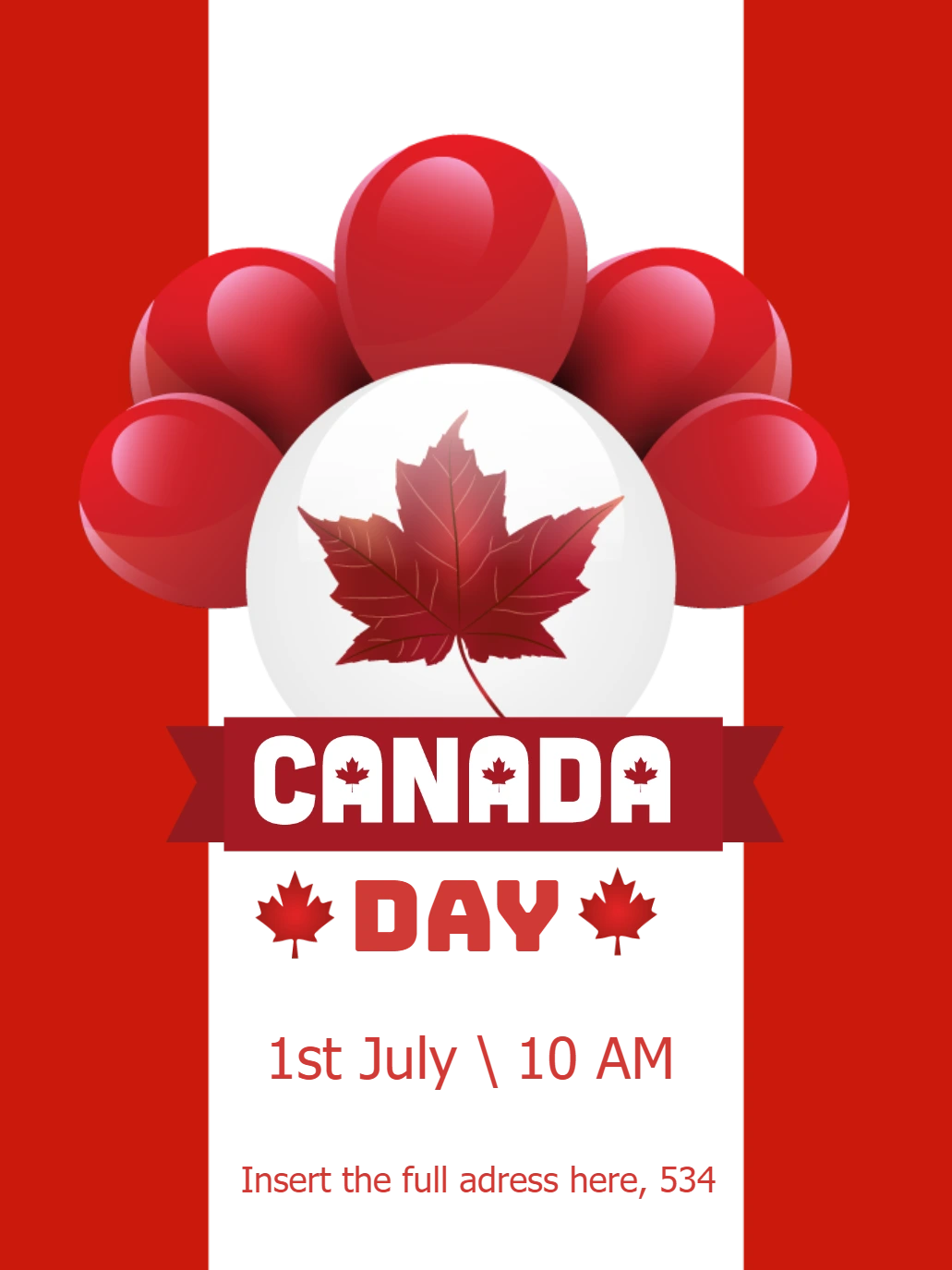 Canada Day Invitation with Balloons to Edit Online