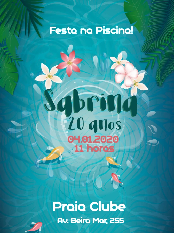 Convite de Aniversário na Piscina Tropical para Editar Online