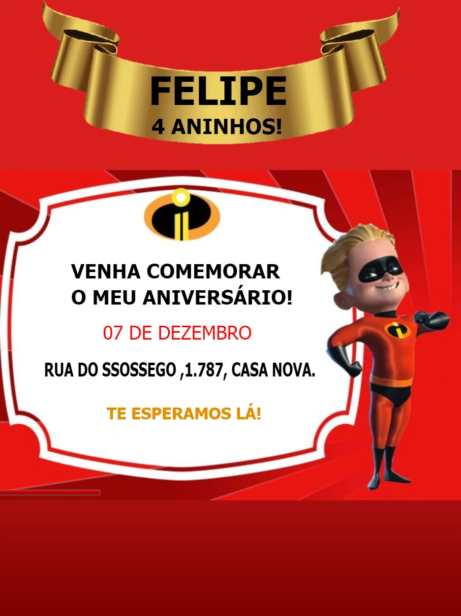 Convite de Aniversário Os Incríveis para Editar Online