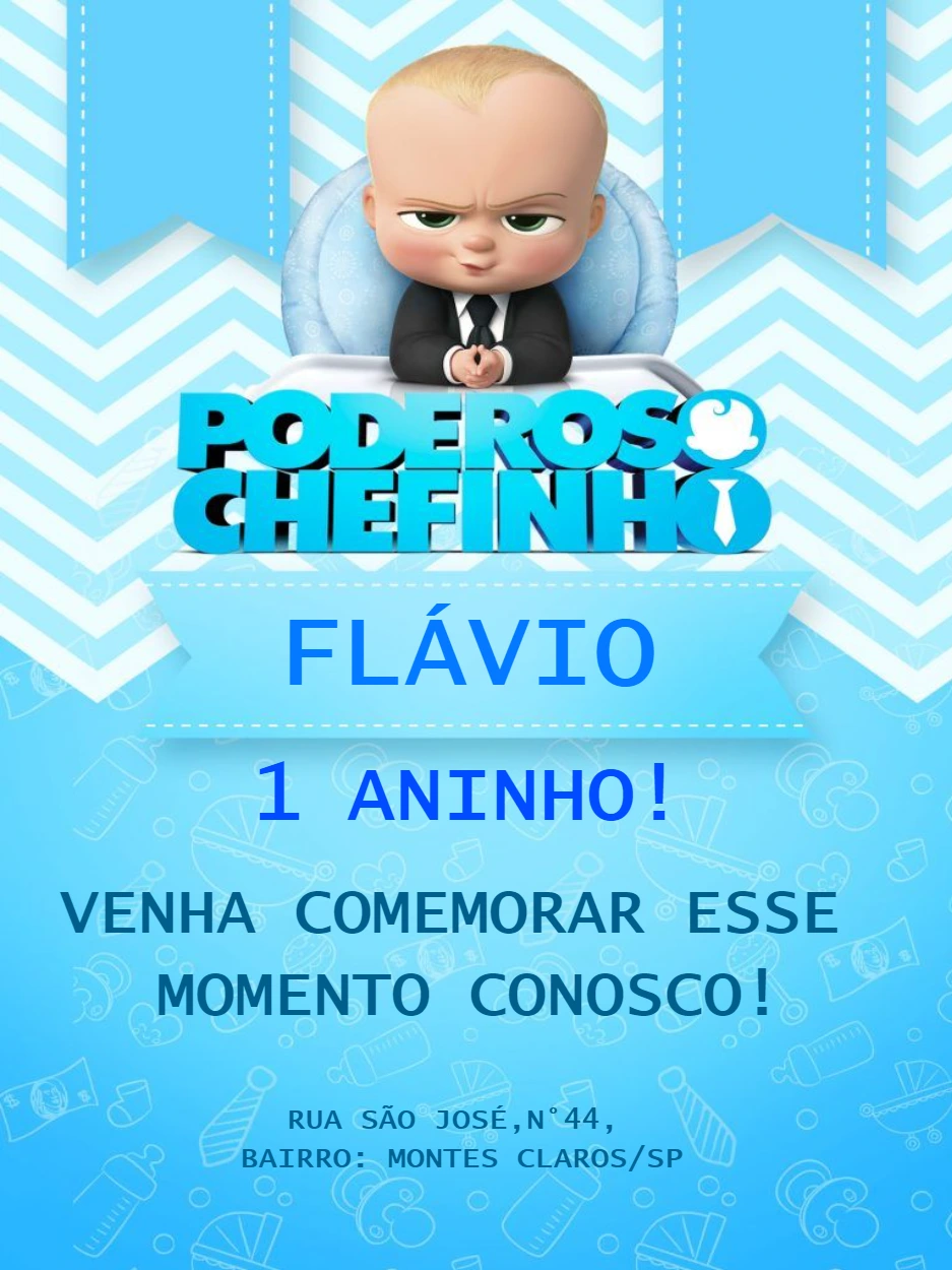 Convite Aniversário Poderoso Chefinho para Editar Online