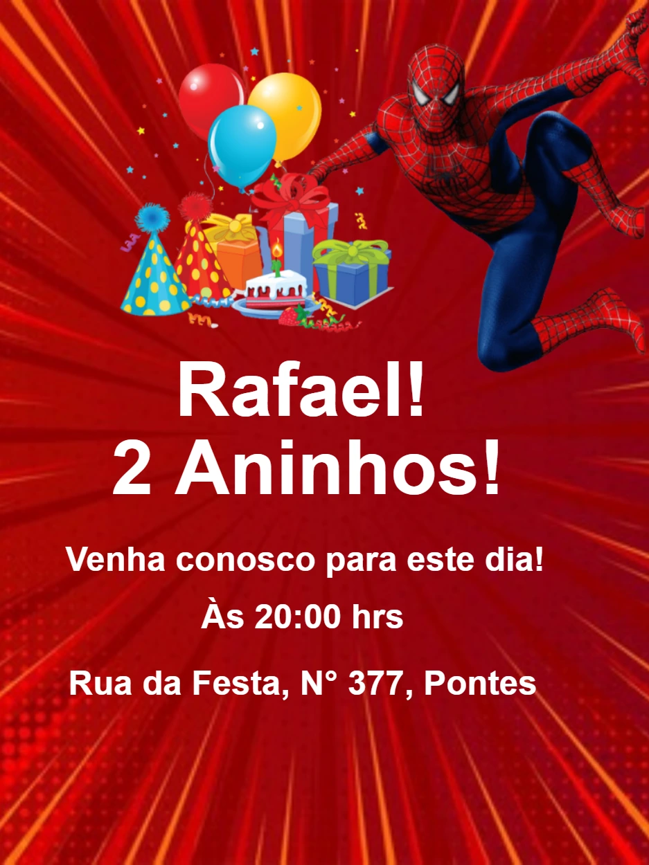 Convite de Aniversário Homem Aranha para Editar Online