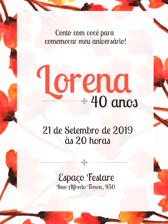Convite de Aniversário Floral Laranja para Editar Online