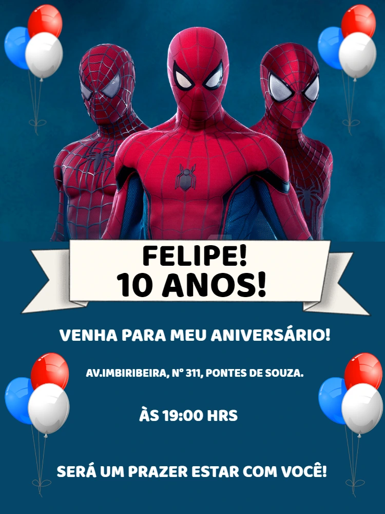 Convite de Aniversário Homem-Aranha para Editar Online