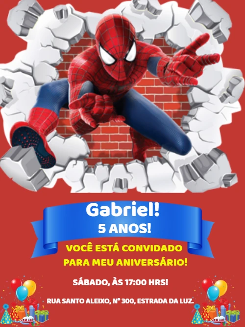 Convite Aniversário Homem Aranha para Editar Online