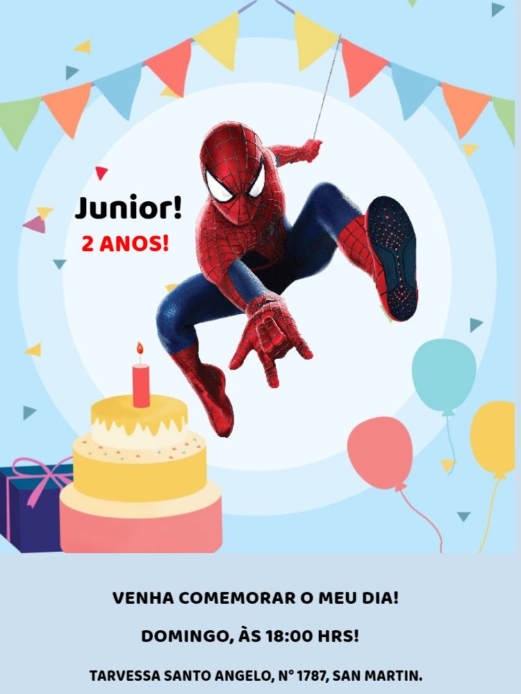 Convite Aniversário Homem Aranha para Editar Online
