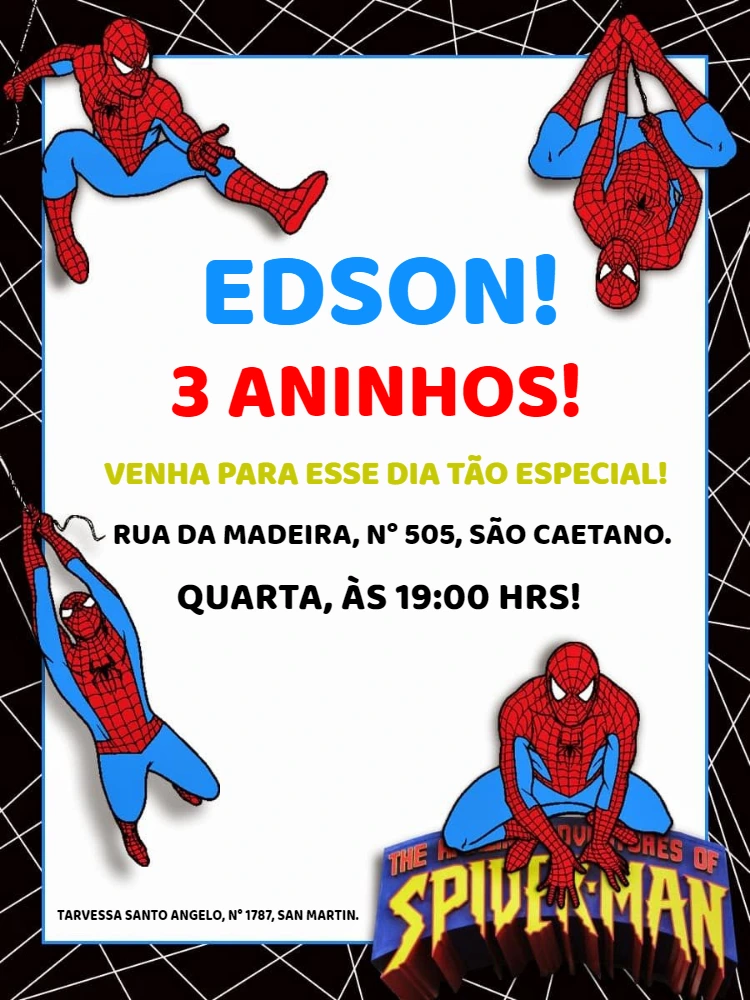 Convite de Aniversário Homem Aranha para Editar Online