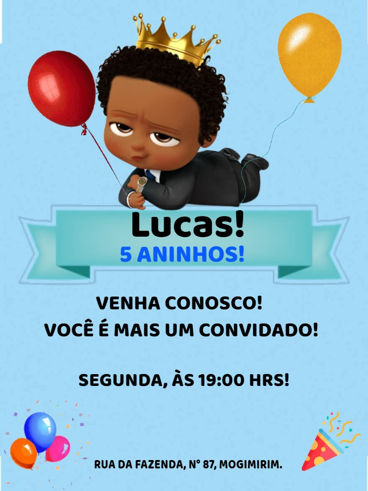 Convite Aniversário Poderoso Chefinho Negro para Editar