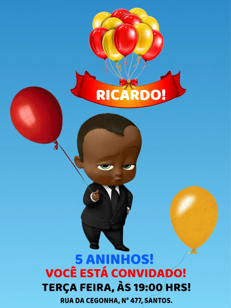 Convite Aniversário Poderoso Chefinho Negro para Editar Online