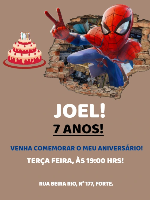 Convite de Aniversário Homem Aranha para Editar Online