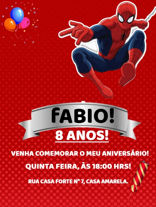 Convite de Aniversário Homem Aranha para Editar Online