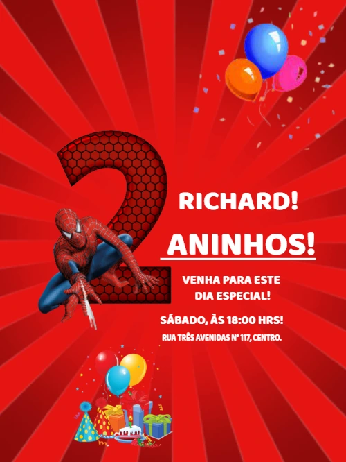 Convite de Aniversário Homem Aranha para Editar Online