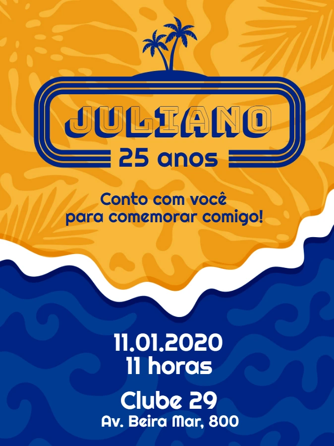 Convite de Aniversário Tropical Praia Editável Online