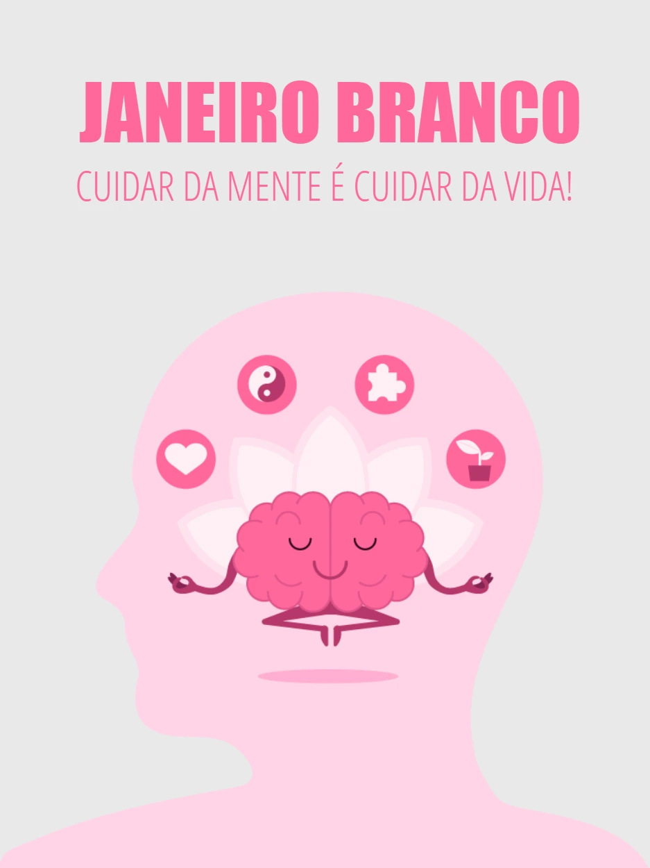Post Janeiro Branco com Cérebro Meditando para Editar Online