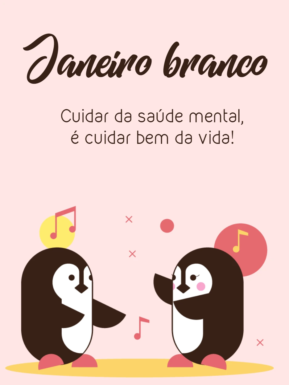Post Janeiro Branco com Pinguins Fofos para Editar Online