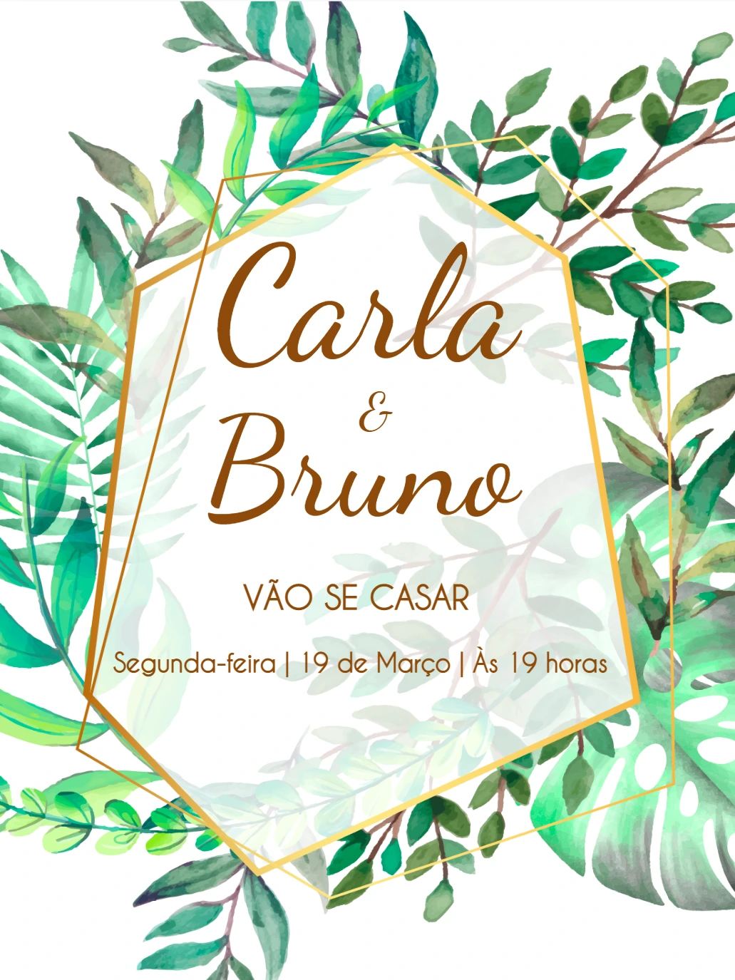 Convite de Casamento Botânico com Folhagens para Editar