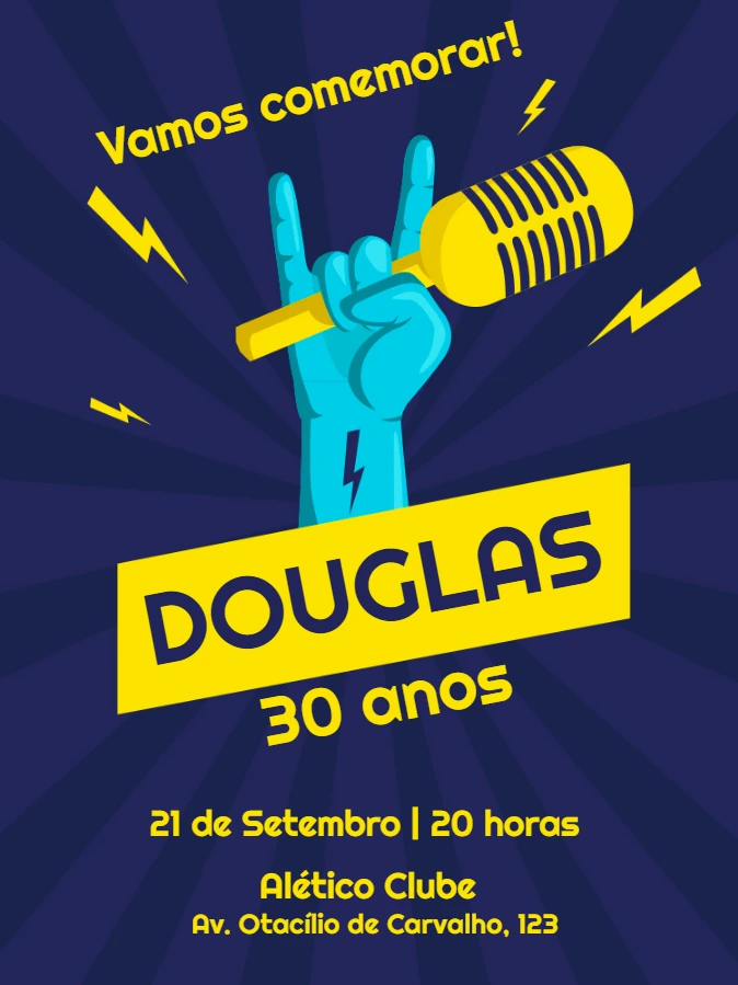 Convite de Aniversário Masculino Rock para Editar Online