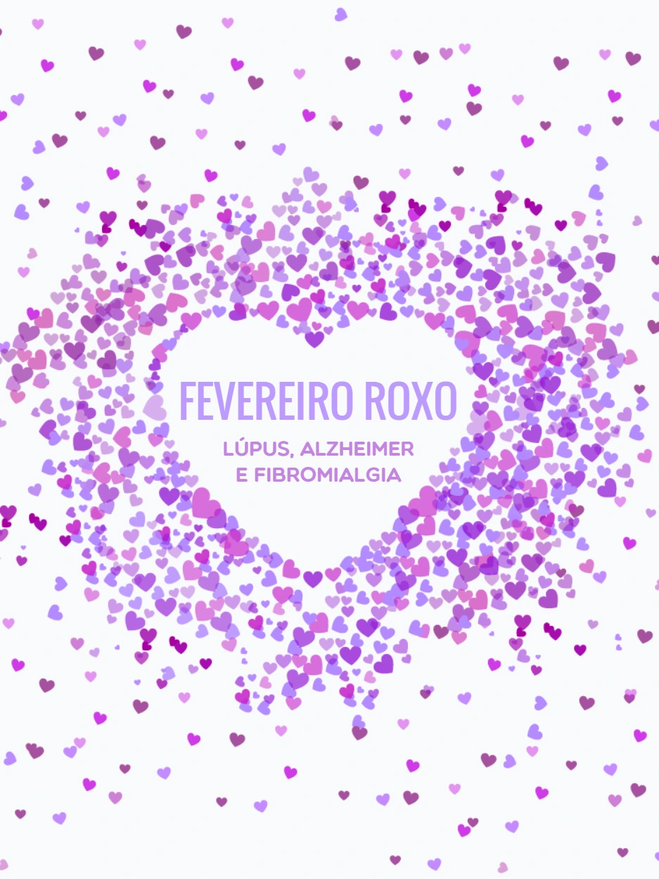 Arte Fevereiro Roxo com Corações para Editar Online
