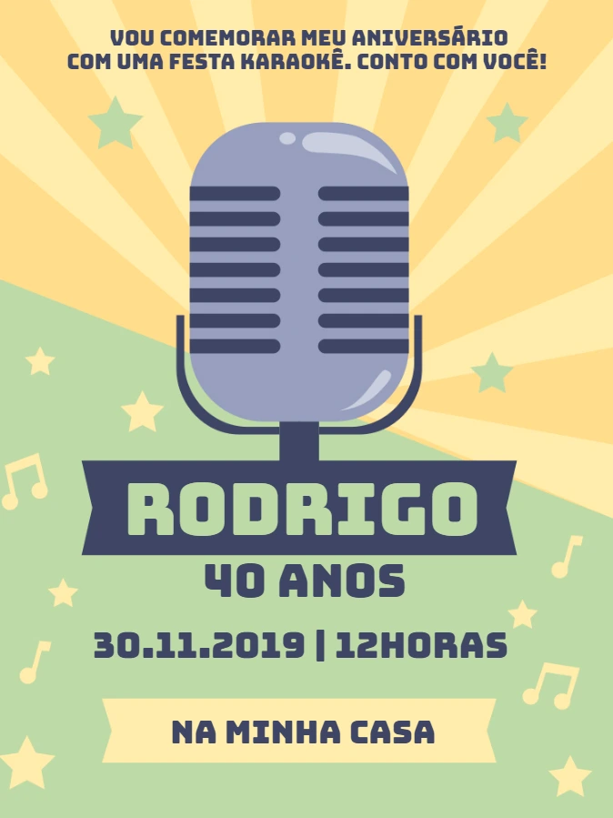 Convite de Aniversário Karaokê com Microfone para Editar Online