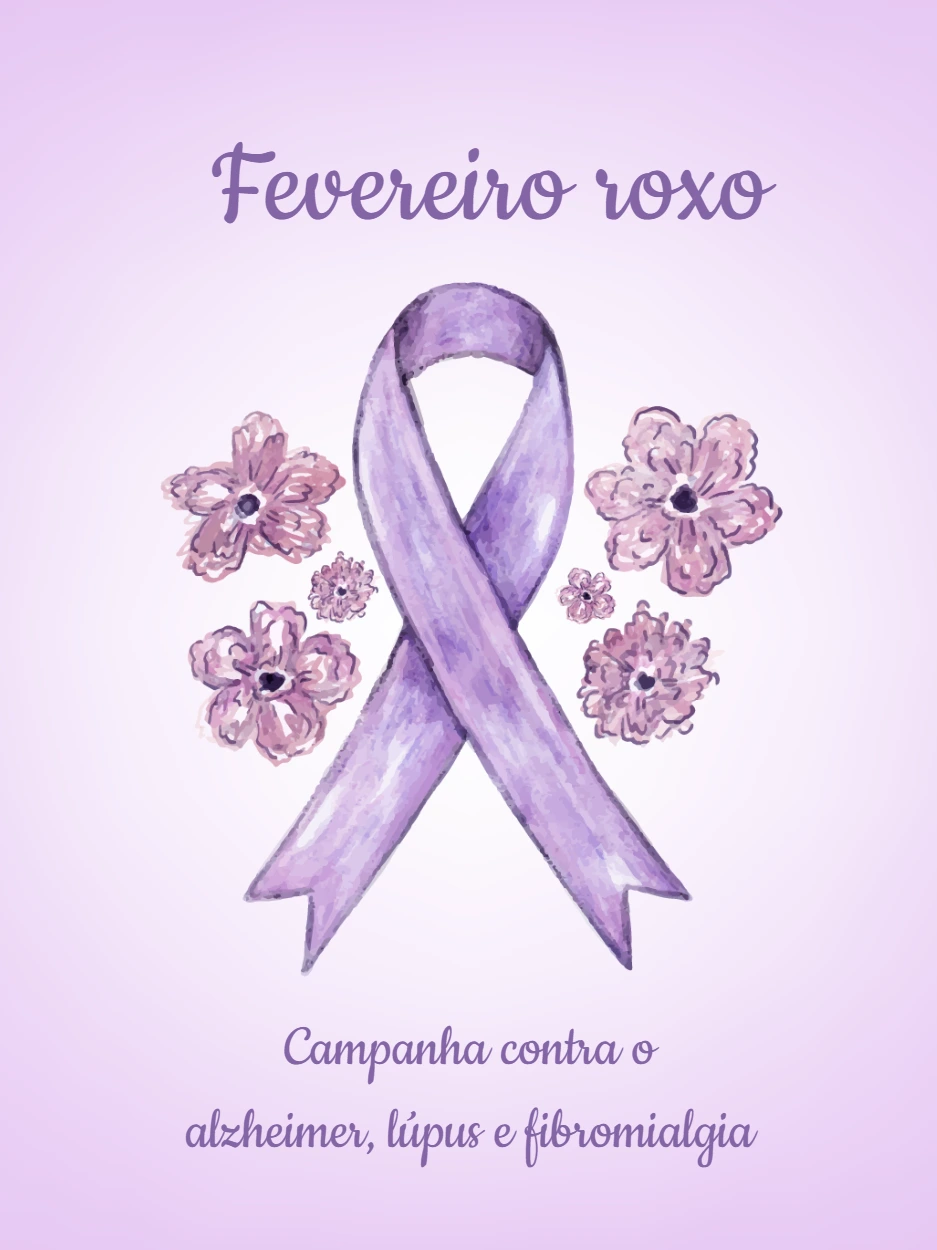 Post Fevereiro Roxo com Laço e Flores para Editar Online