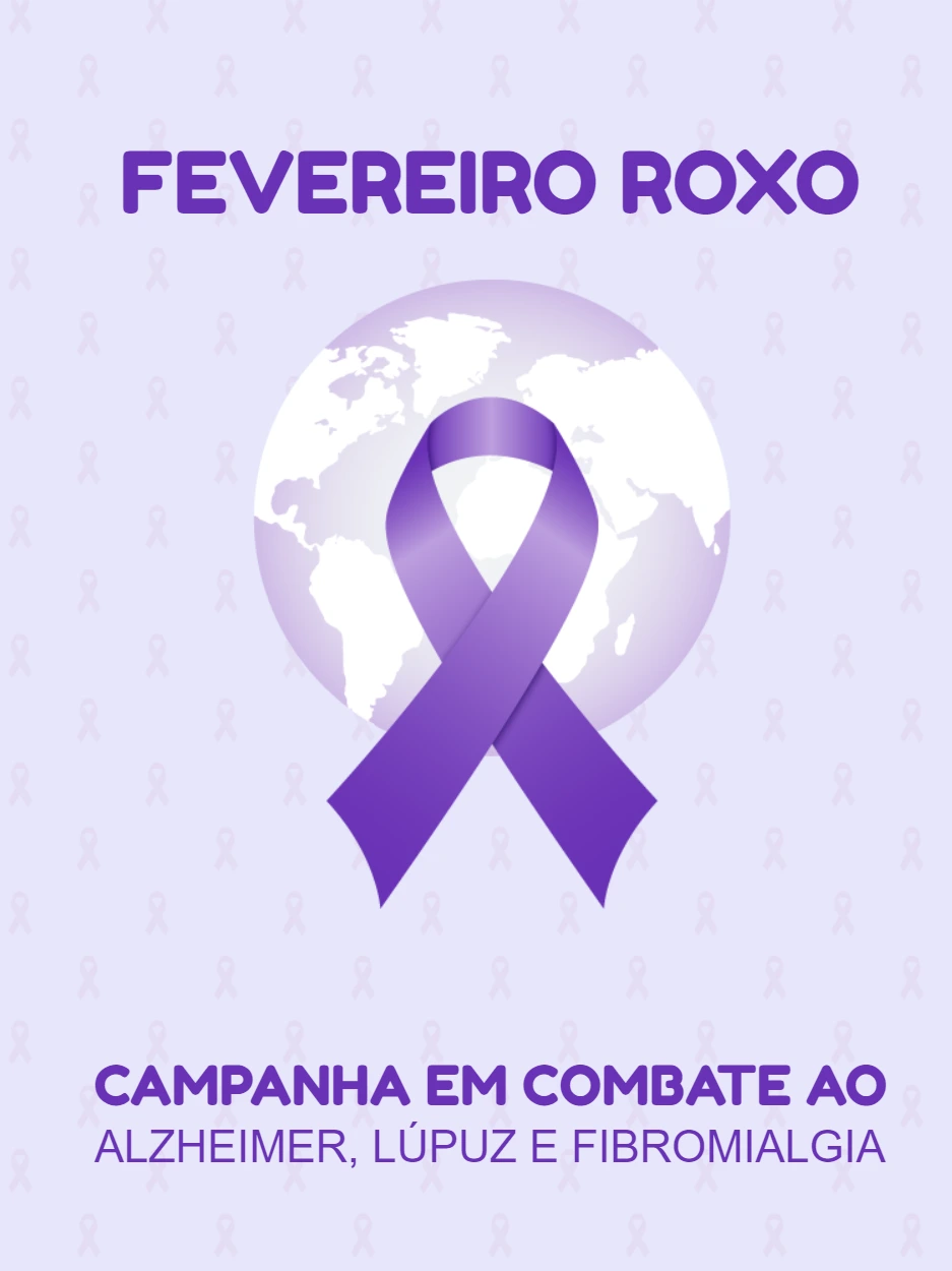 Arte Editável Fevereiro Roxo com Laço para Campanha Online