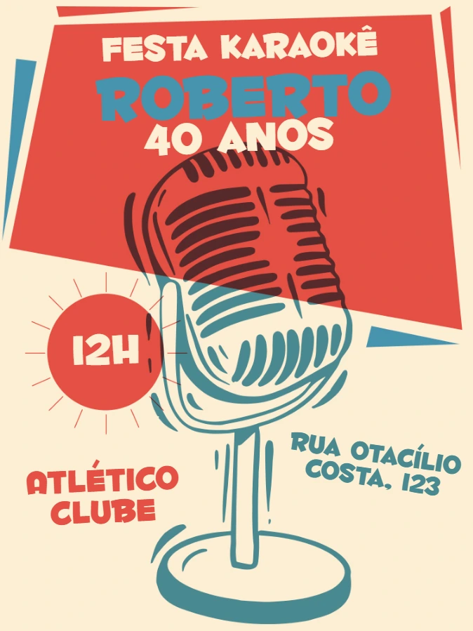 Convite Aniversário Karaokê Retrô para Editar Online