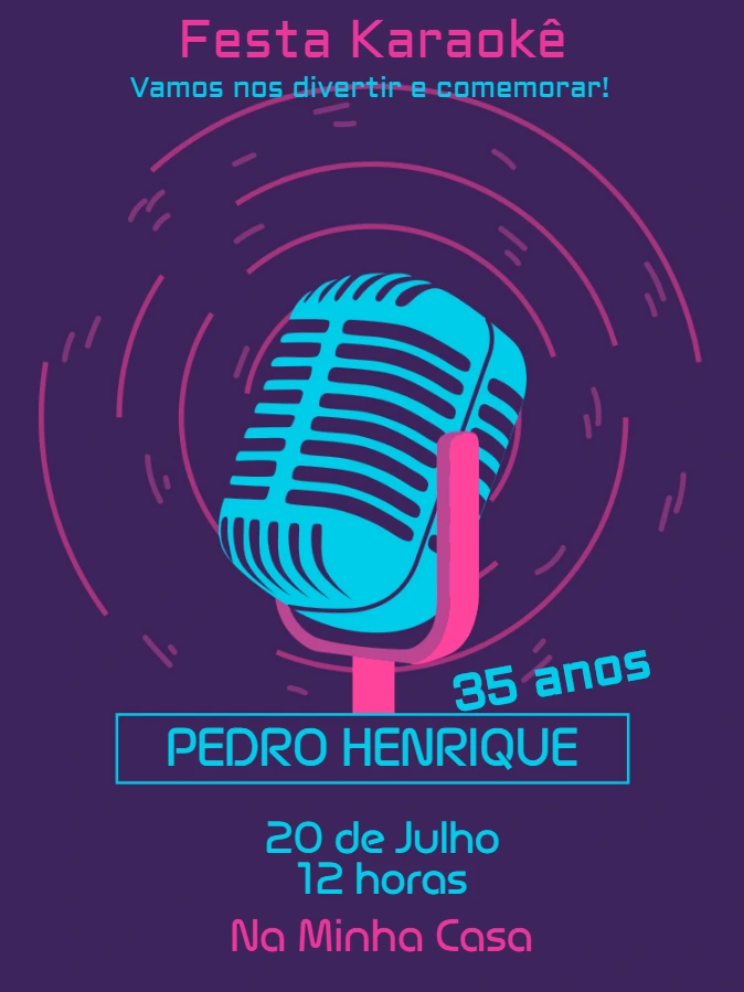 Convite de Aniversário Karaokê Neon para Editar Online