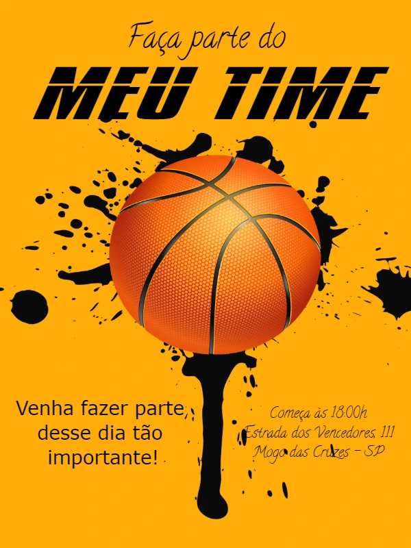 Convite Aniversário Basquete Meu Time para Editar Online