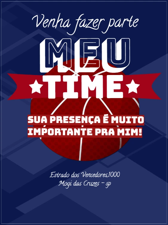 Convite Aniversário Basquete Meu Time para Editar Online