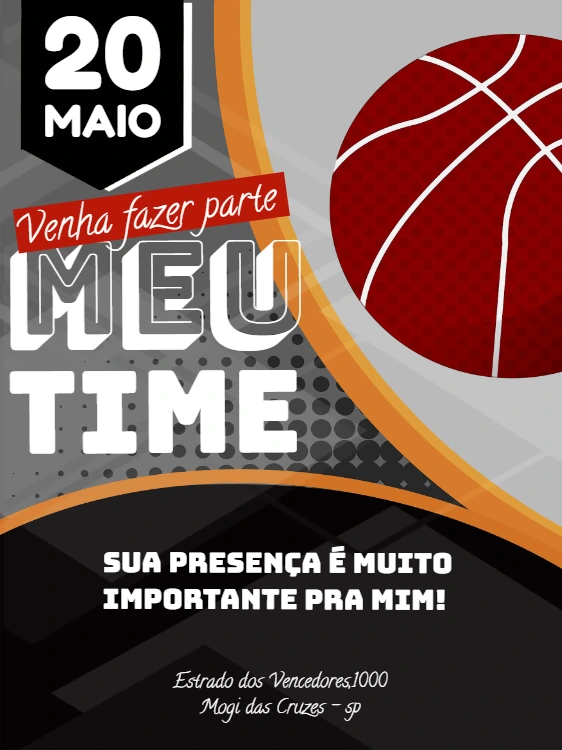Convite de Aniversário Basquete Esportivo para Editar Online