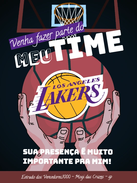 Convite de Aniversário Basquete Lakers para Editar Online