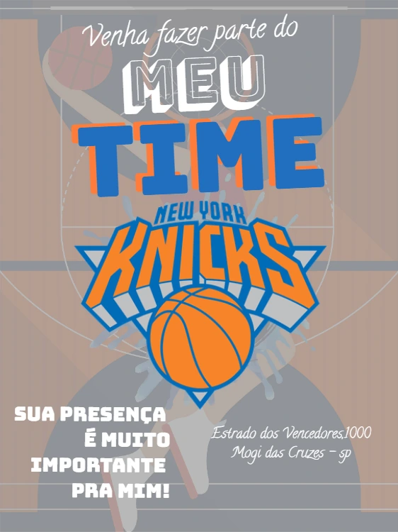 Convite Aniversário Basquete Knicks para Editar Online