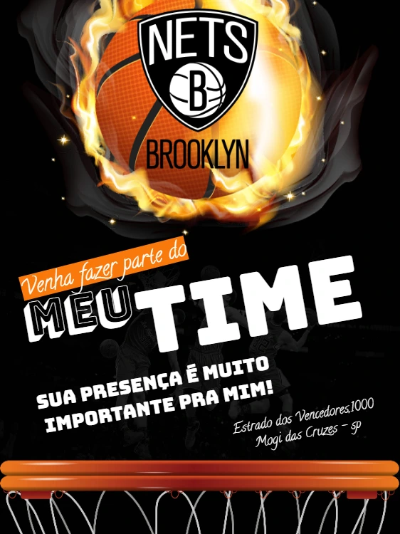 Convite Aniversário Basquete Nets Brooklyn para Editar Online