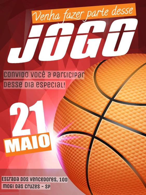 Convite de Aniversário Basquete Editável para Imprimir