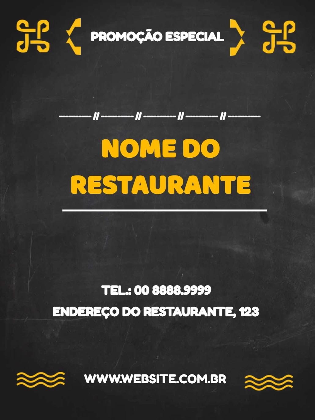 Folheto de Restaurante Moderno Preto e Amarelo para Editar