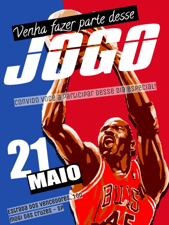 Convite de Aniversário Basquete com Jogador para Editar Online