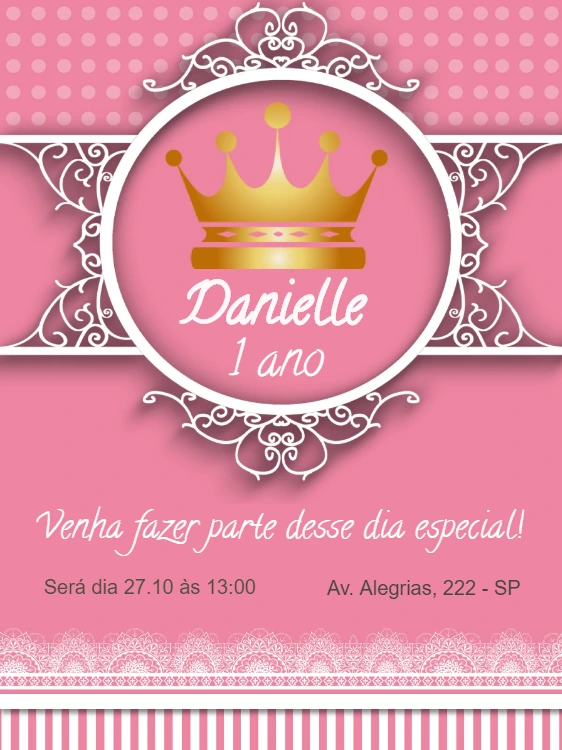 Convite de Aniversário Princesa Coroa Dourada para Editar