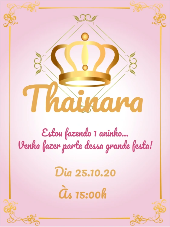 Convite de Aniversário Princesa Coroa Dourada para Editar