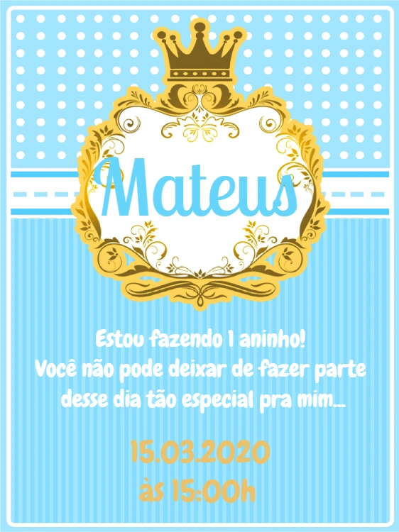Convite de Aniversário Príncipe Coroa para Editar Online