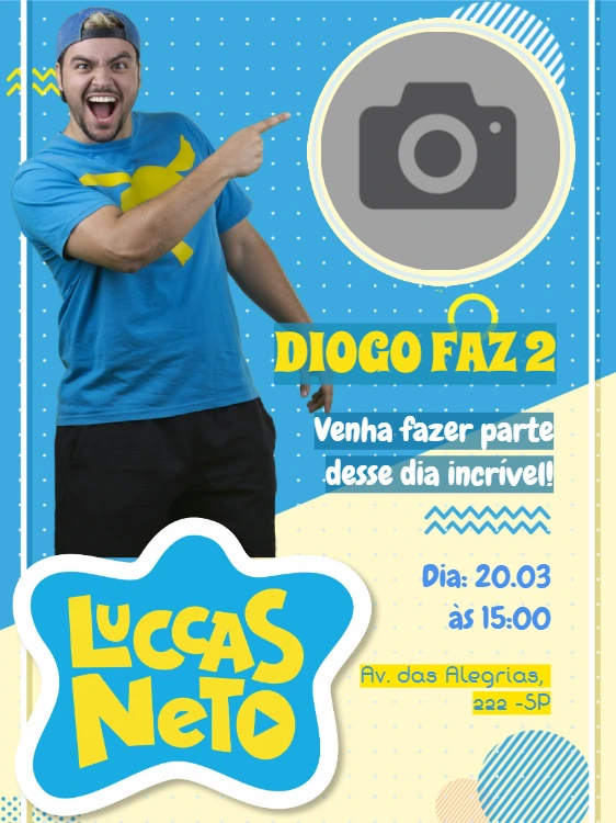 Convite Aniversário Luccas Neto com Foto para Editar Online