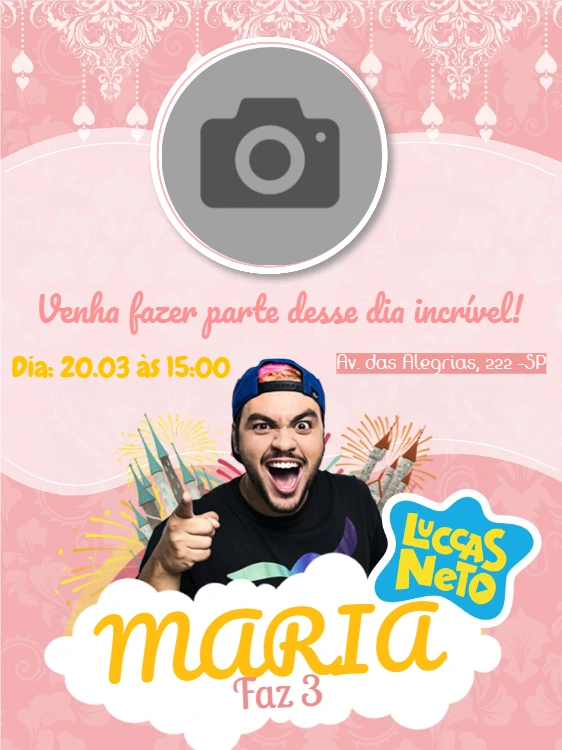 Convite Aniversário Luccas Neto com Foto para Editar Online