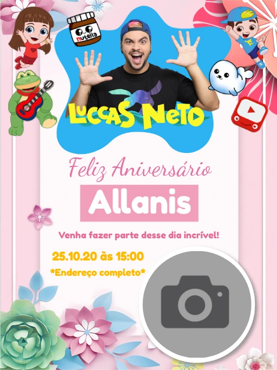 Convite de Aniversário Luccas Neto com Foto para Editar Online