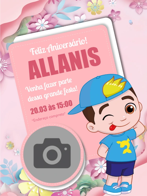 Convite de Aniversário Youtuber com Foto para Editar Online